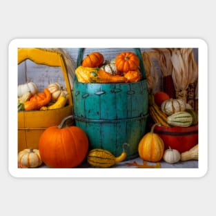 Folk Art Buckets Full Of Autumn Gourds Sticker